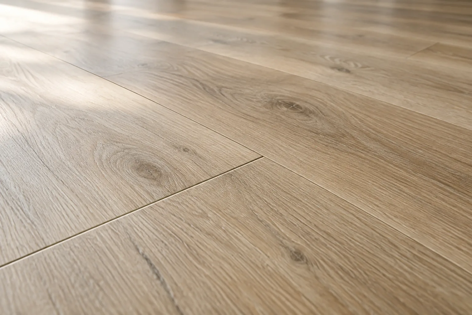 AI-generated editorial illustration of subtle bevels between installed wood-look flooring planks.